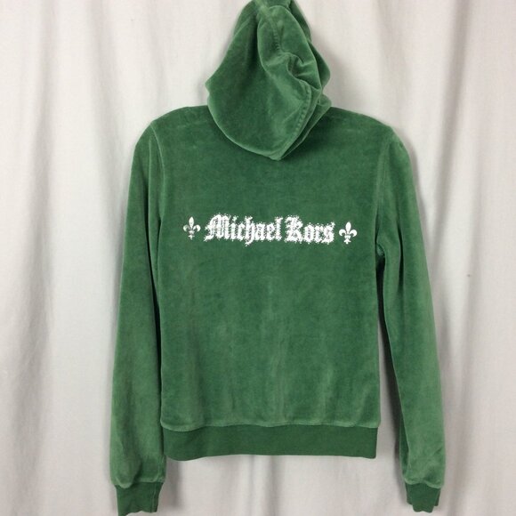 Forest Green Velour Zip Up Hoodie Y2K Michael Kors Small Christmas Cold Weather - Picture 1 of 5